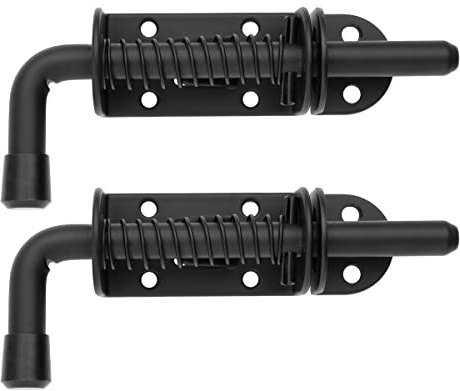 JQK Spring Loaded Latch Pin, 304 Stainless Steel Barrel Bolt Thickened 2mm Door Lock, 5 Inch Black (2 Pack), HSB300-BK-P2