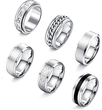 Adramata 6 Stück Ring Damen Edelstahl Vintage Ringe mit Keltischen Knoten Eheringe Partnerringe Trauringe Verlobungs Ringe Silber Ring Herren Damen Set 8mm