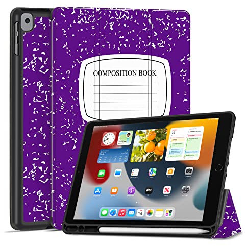 TNP für iPad Hülle mit Stifthalter für iPad 7/8/9 Generation Modell 2019/2020/2021-10,2 Zoll, dünner und weicher iPad Case aus TPU, iPad Cover mit Auto Schlaf/Wach Funktion, Violett