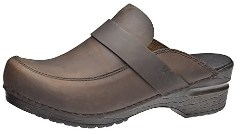 Sanita | Knaus Offener Clog | Original handgemachte, Flexible Leder Clogs für Damen | Anatomisch geformtes Fußbett mit weichem Schaum | Dunkelbraun | 42 EU