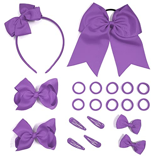 Bekecidi 20 Pieces Bow Hair Accessories Set: Hairpin, Clip, Rubber Band, Headband & Ribbon for Girls & Women (Purple)