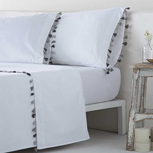COTTON ARTean Juego de sábanas 150x190/200 Percal Algodón 200 hilos EGA blanco. 4 piezas: Encimera, 2 Fundas de Almohada, Bajera Ajustable