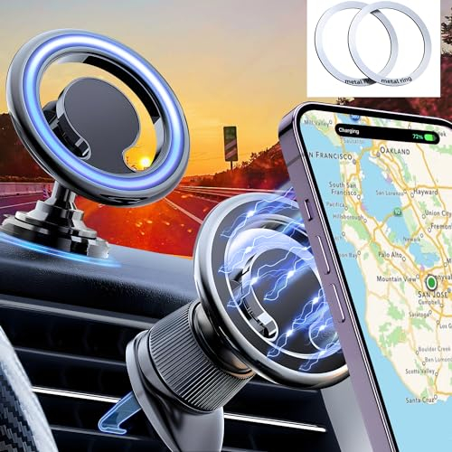 Crymow Support Telephone Voiture pour Magsafe, 2 in 1 Support Telephone Voiture Magnetique pour Automobile Tableau de Bord&Grille d'Aération.360°Rotation.Universal pour iPhone Samsung Smartphones