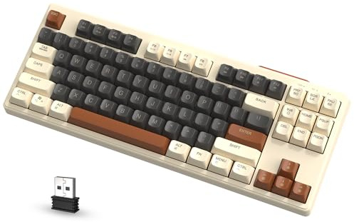 ATTACK SHARK x FREEWOLF M87 80% Teclado Inalámbrico para Juegos, 87 Teclas TKL RGB Sensación Mecánica SA PBT Teclado Bluetooth/Modo Dual 2.4Ghz, QWERTY, Batería 4000mAH para Mac/Win - Café
