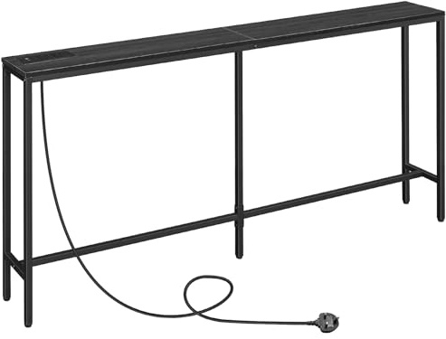 MAHANCRIS Console Table with Power Outlet, 180 cm Narrow Sofa Table, Industrial Entryway Table with USB Ports, Behind Couch Table for Entryway, Hallway, Living Room, Bedroom, Black ACTHB18KE01N1