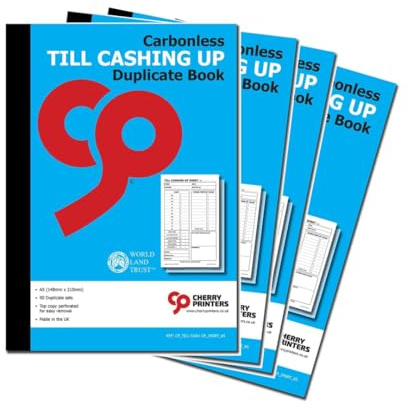 Självkopierande NCR Till Cashing Up Duplicerad bok | A5 storlek | 50 uppsättningar | perforerad toppkopia | sydd & bunden | miljövänligt kolbalanserat papper | 4-pack