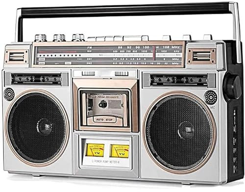 Boombox lettore di cassette Bluetooth retrò con radio FM/DAB, converte cassette in USB/SD, ingresso AUX, jack per cuffie, lettore a nastro classico anni '80
