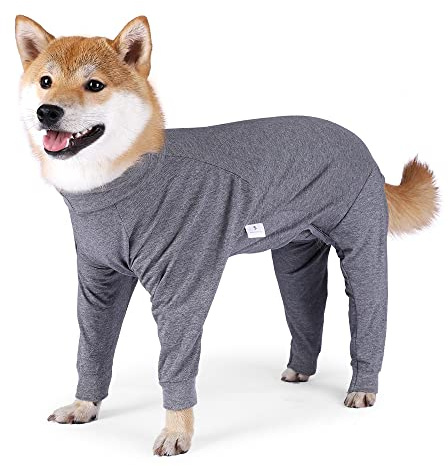 SUYUKU Dog Recovery Suit Anti Lick Puppy Long Sleeves Body Suits for Alternative Elizabethan Collar Dogs Onesie With Legs Surgery Bodysuit Soft Comfortable Warm Pajama Clothing For Pet (Gray, M)