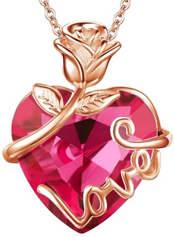 llyish Collier Femme Pendentif Coeur avec Rose Eternelle Coffret Bijoux Cadeau Femme Original Anniversaire Maman Cadeau Saint Valentin Copine Fete des Meres Noël