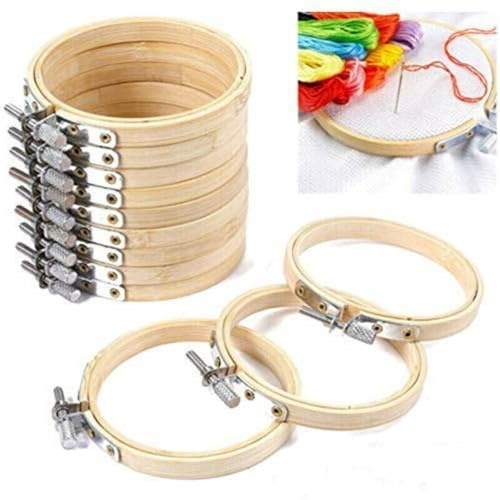 Set med 12 st broderiöglor, rund bambu, korsstygn, broderiring, justerbar cirkel, runda broderiramar, broderitillbehör för gör-det-själv konst, hantverk, praktisk sömnad (10 cm (3,9 tum)