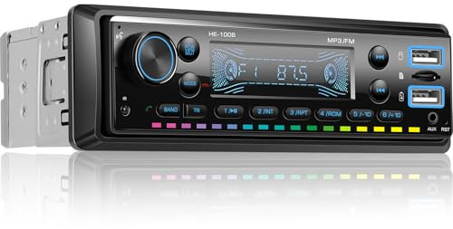 NHOPEEW Autoradio Bluetooth 1 Din avec écran LED RVB - Autoradio FM 1 Din avec Double Port USB SD Card AUX + télécommande