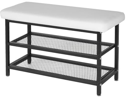 EIGFOH Banco para Zapatos, Banco para Zapatos para Sala De Estar, Entrada, Sala De Estar, Banco Zapatero con Asiento, Zapatero De 2 Niveles, Piel Resistente al Agua y a Las Manchas (Naranja)