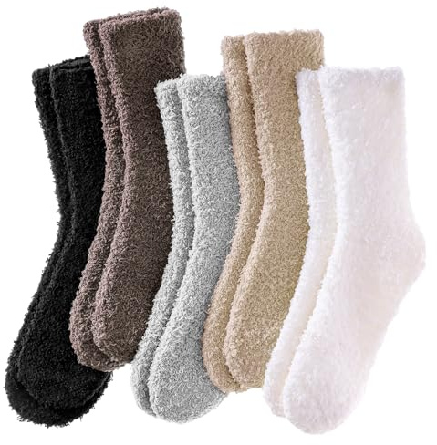 Josnown 5 Pairs Womens Fluffy Socks - Soft Cosy Winter Warm, Ladies Thermal Fuzzy Bed Socks for Christmas Gifts, Size UK 4-8