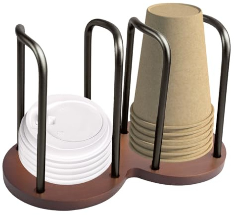 MiOYOOW Dispenser Bicchieri di Carta Doppio Scomparto, Supporto Tazze in Legno Casa, Accessori da Bagno per Coffee Station e Organizer, per Bicchieri Ufficio, Bar, Sala Feste
