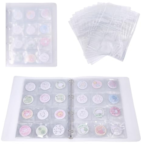 FREEBLOSS 144 pochette de Rangement pour Badges et Épingles en PVC Transparent avec 12 pochettes pour Épingles et Classeur à Anneaux.