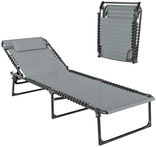 Outsunny Bain de Soleil Pliable Dossier Multi-Positions Gris Clair