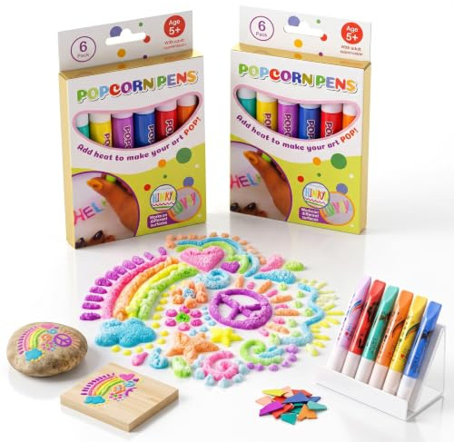 Stylo Pop Corn,Stylos à dessin DIY Bubble Popcorn，2 boîtes | Magique 3D et Peinture à l'Eau, Kit Aquarelle pour Cuillère en Céramique, Motifs Flottants Sûrs et Sans Tâches pour Enfants