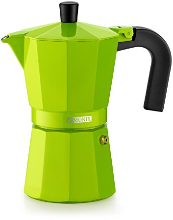MONIX Lima | Italienische Kaffeemaschine, Fassungsvermögen 3 Tassen, Aluminium, Grün, 9 cm