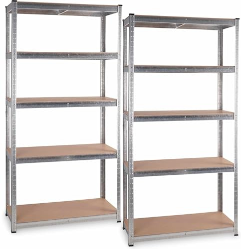 Stagecaptain Heavyrack HR-175 SR Sistema di 2 Scaffali in Metallo - Scaffalatura per magazzino - Scaffale per carichi pesanti - 875kg di capacità di Carico - 5 ripiani in legno regolabili - Argento