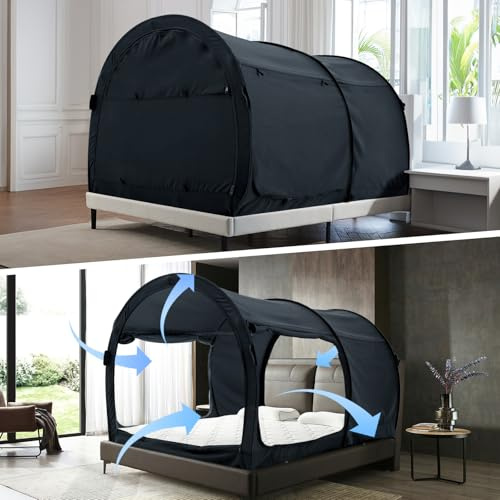 Alvantor® Bed Canopy Tents Dream Privacy Space Twin Bunk Bed Sleeping Tents Indoor Pop Up Portable Frame Curtains Breathable Grey Cottage (Mattress Not Included) Reducing Light