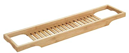 WENKO Tablette pour baignoire Bambusa en bambou de qualité supérieure avec possibilité de rangement pour les ustensiles de salle de bain, spacieux support pour la baignoire, 70x4,5x16 cm, fini nature