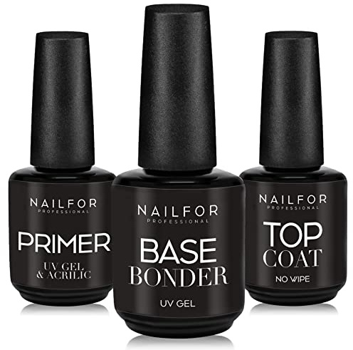 NAILFOR Trio-Primer Base Top Coat Gel Uv Filtro Antigiallo Smalto Semipermanente Ricostruzione Unghie Gel 3x15ml Made In Usa