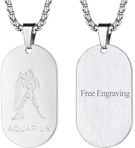 FaithHeart Collana Militare 12 Segni Zodiacali Collana Uomo Collana Personalizzata Nome Testo Incisione Collana Acciaio Inox Ciondolo Argento Ovale Catena 55+5 CM Impermeabile Anallergico
