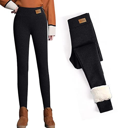 CheChury Damen Warme Hosen Super Dicke Leggings aus Kaschmirwolle Winddichte und Kalte Wärme Winterwarme Frauen Elastische Leggings Hosen Frauen Freizeithose Dicke Gamaschen Thermo Winter,Schwarz,L