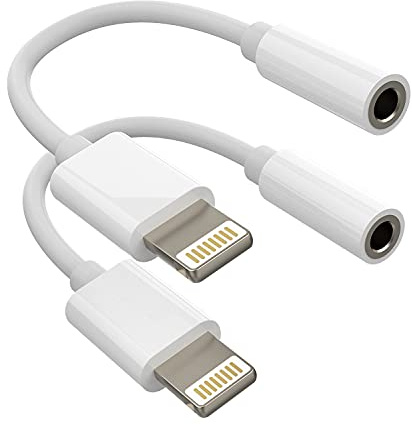 AUX kabel iPhone 3,5 mm till Lightning Klinke hörlursadapter (2 pack) s audiokontakt splitter anslutning tillbehör Apple MFI certifierad kompatibel med 14 13 12 11 Pro Max Mini 8 7 Plus X Xs Se 6 5