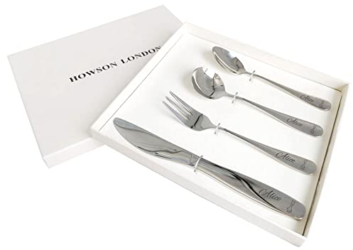 Personalised Cutlery Set for Children Christening Gift for Boy Girls Knife Fork Spoon 4pcs Stainless Steel for Kids Toddler Cutlery Set Gifts in Gift Box Engraved Monkey Lion Giraffe Image 07