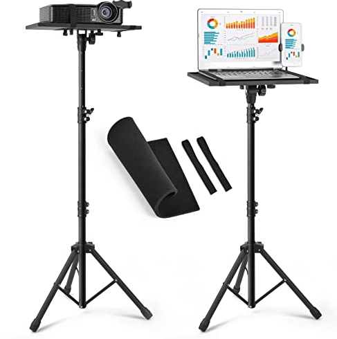 Hivexagon Beamer Ständer, Ständer für Projektoren Laptop TV -Tabletttisch Einstellbare Höhe von 35.4” bis 47.8” Tilt Top mit abnehmbarem Telefonhalter perfekt für Home Office Studio und Filme