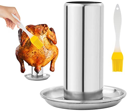 HOMURY Hähnchenbräter Hähnchenhalter aus Edelstahl Hähnchenhalter Hähnchenhalter aus Edelstahl Antihaft Vertikal Huhn Halter Hähnchenbräter mit Abtropfschale Geflügelbräter Grill für Backofen