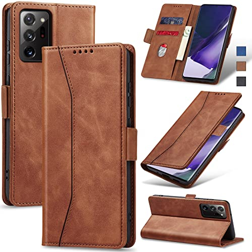 Jasonyu Handyhülle für Samsung Galaxy Note 20 Ultra 5G/4G Hülle Leder Flip Klappbare Stoßfeste Magnetische Premium PU Leder Standfunktion Kartenfächern Schutzhülle Klapphülle,Braun