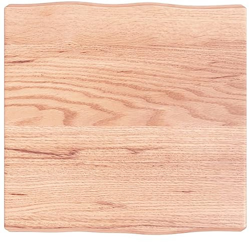 vidaXL Solid Oak Wood Table Top with Live Edge - Light Brown, Versatile, Handcrafted 40x40x6 cm Square Tabletop for Dining, Living Room, Office