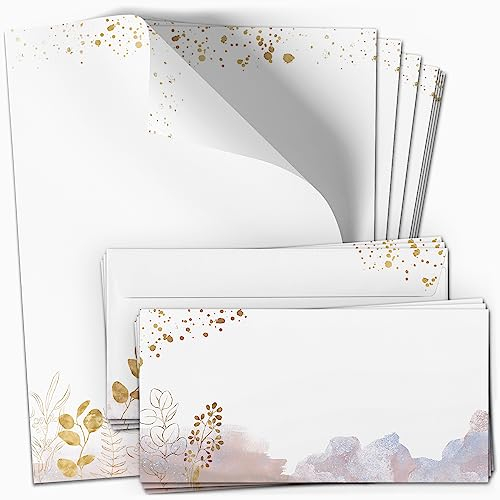 10 Briefpapier mit Briefumschlag SET| Aquarell Modern edel | Papier und Umschlag mit Design-Motiv bedruckt | 90 g/m²