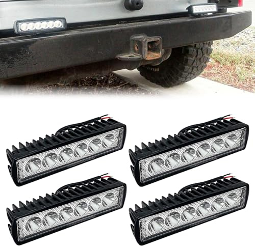 Nizirioo 4 Pièces Projecteur de Travail LED 18W Projecteur Hors Route Phare Supplémentaire 12V Phare 6000K Phare Supplémentaire IP67 Étanche Feu de Recul pour Tracteur Excavatrice VUS, UTV, VTT