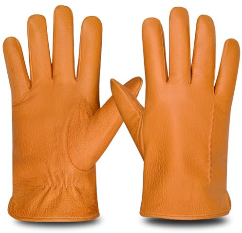 Harssidanzar Mens Leder Handschuhe für kaltes Wetter,Winter Warme Handschuhe,HM003EU,Tan,Größe L