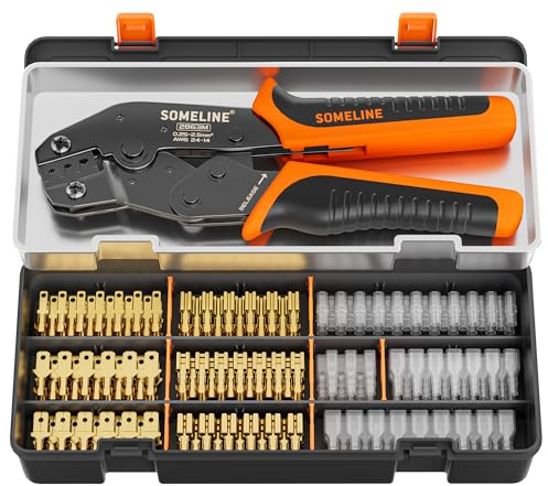 SOMELINE Juego de Alicates de Crimpado [0,25-2,5 mm²] - 6 Tipos Con Casquillos Planos, Herramienta de Empalme y Crimpado