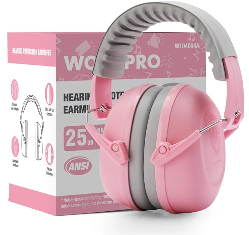 WORKPRO Noise Cancelling Headphones for Kids, NRR 25dB Kids Ear Protection, Autism Noise Reduction Ear Muffs for Concentration Shooting Range DIY, Pink