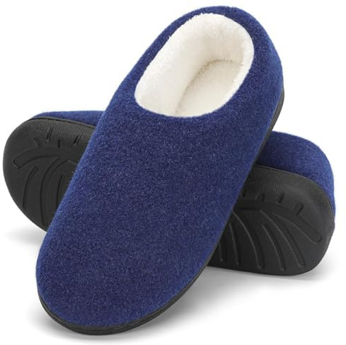 Mishansha Chaussons Homme Pantoufles en Feutre Antidérapante en Mousse Mémoire de Forme Chausson Hiver Chaud avec Semelle Caoutchouc pour Intérieur et Extéri, Bleu Foncé, 36/37 EU