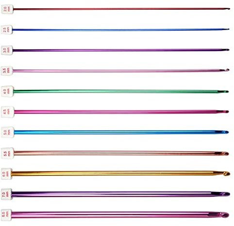 Rapidbok Agujas de Ganchillo Multicolor, 11 Tamaños Juego Agujas Ganchillo de Aluminio, 2 mm-8 mm, Ganchillo Tunecino, Herramienta de Tejer, para Principiantes y Uso en el Hogar