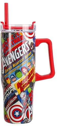 Avengers 940mL/33oz Double Walled Vacuum Insulated Stainless Steel Tumbler Cup with Handle and Straw, Reusable Insulated Cup for Cold and Hot Drinks