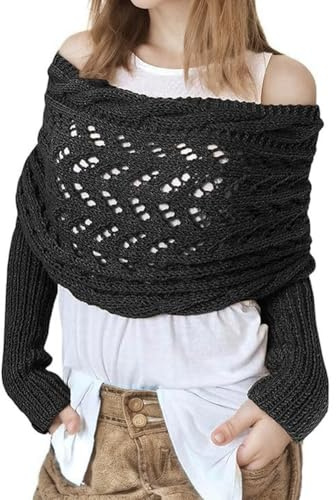 HAGOT Sciarpa Maglione con Maniche, Sciarpa Invernale a Maniche Lunghe Lavorata a Maglia, Scialle Maglione Multifunzionale per Donna