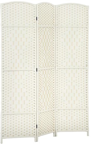 HOMCOM 3 Panel Room Divider, 6' Tall Folding Privacy Screen, Woven Freestanding Wall Partition for Home Office, Bedroom, White