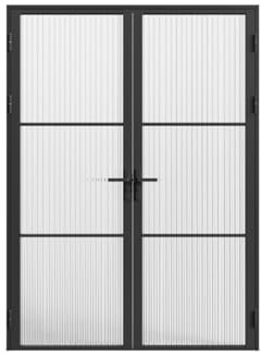 Vente-unique - Bloque de puerta reversible de dos hojas de aluminio y vidrio texturizado - 2 x Alt. 204 x L73 cm - Negro - MASERU