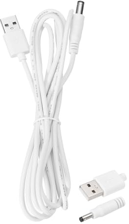QUARKZMAN USB till DC-strömkabel 3 A 5 V DC-strömkabel 5,5 mm x 2,5 mm kontakt laddningskabel adapter för fläkt, kamera, telefon, surfplattor (6,6 ft/2 m, vit)