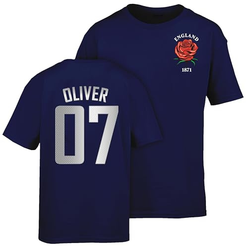 Varsany England Personalised Adult Unisex Navy Cotton T-Shirt - England Rugby Shirt, England Football Shirt, Classic Football Shirts & England Rugby Tops - Large