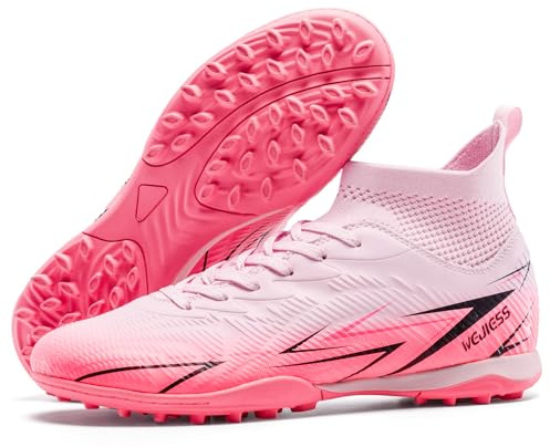 WOWEI Fotbollsskor herr pojkar High Top Spike Cleats professionella fotbollsskor barn sport utomhus atletiska träningsskor fotbollsskor sportskor tävling, Rosa Sd, 42 EU