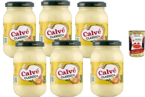 Italian Gourmet Lot 6x Mayonnaise Calvé Classica 225 ml (Total 1,35 L) – Mayonnaise Onctueuse au Goût Classique, Idéale Sandwich, Frites, Salades & Burgers + Italian Gourmet Polpa