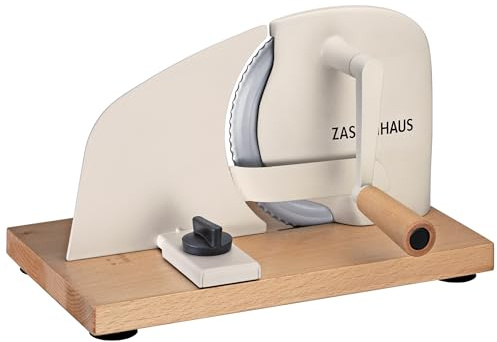 Zassenhaus PURE brödskärmaskin manuell vevmaskin med rostfri kniv, speciell tandad kant tillverkad i Solingen, steglös justering av skärtjocklek upp till 20 mm